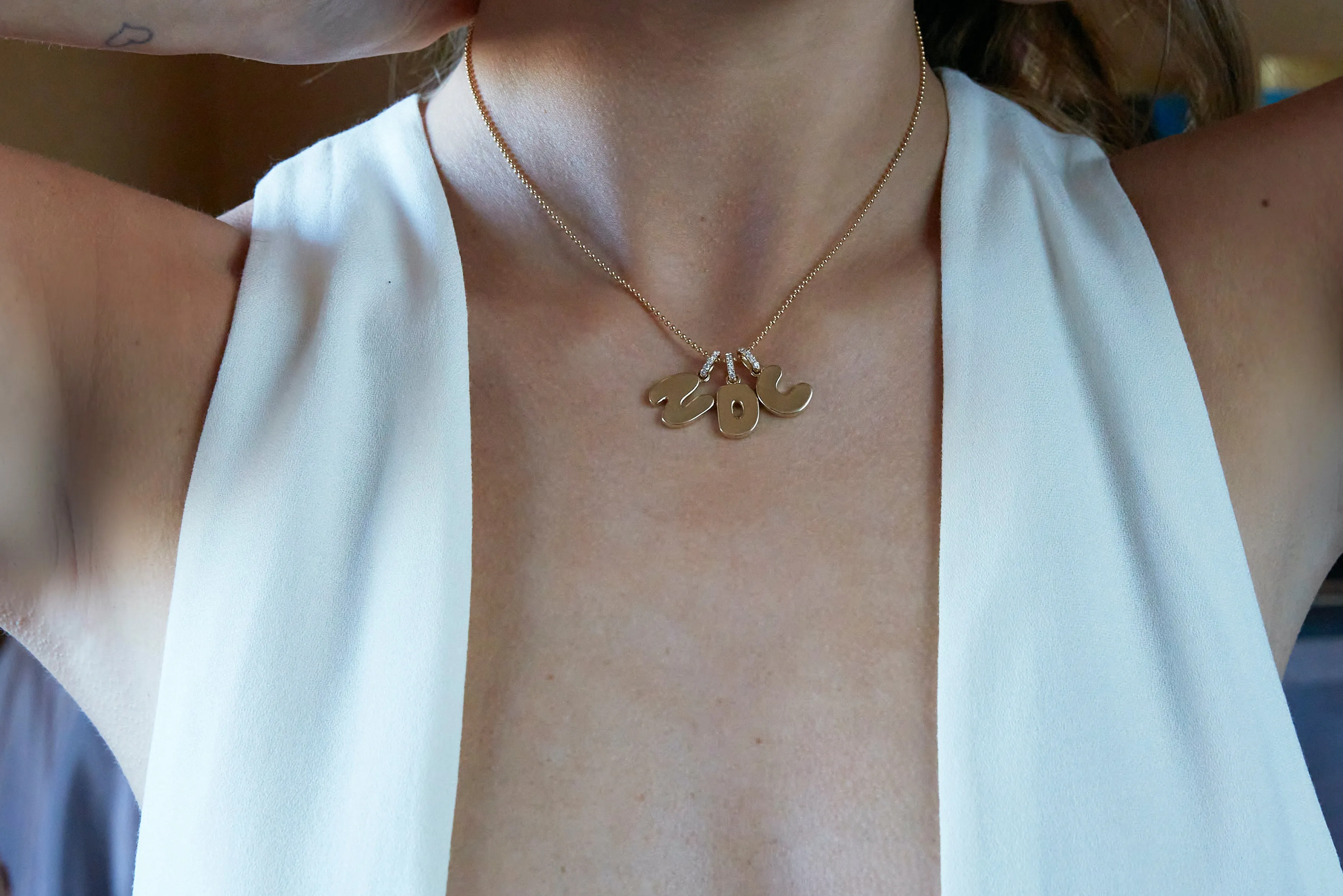 Diamond 14K Bubble Initial Pendant