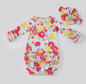 Electric Blooms Newborn Gown w/bow