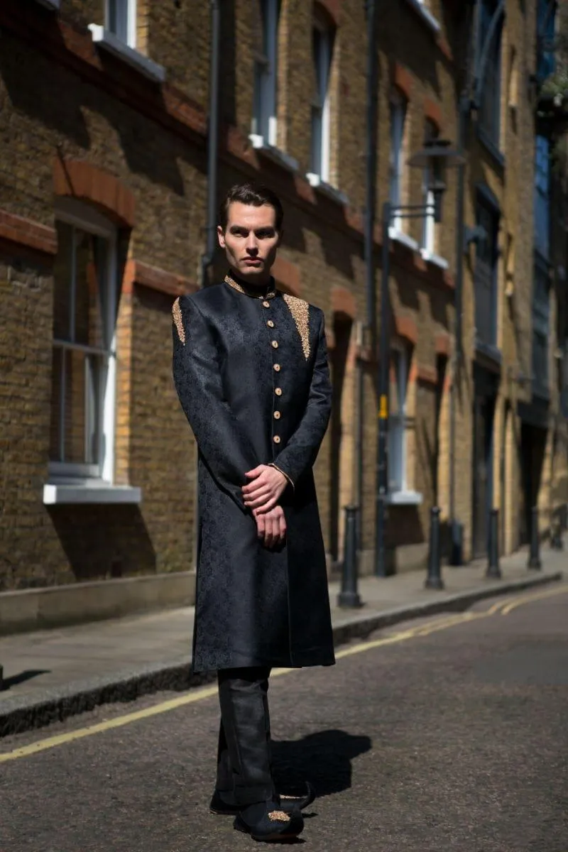 GEM Garments - Barbican - Sherwani - Black - 1 Piece - Jamawar