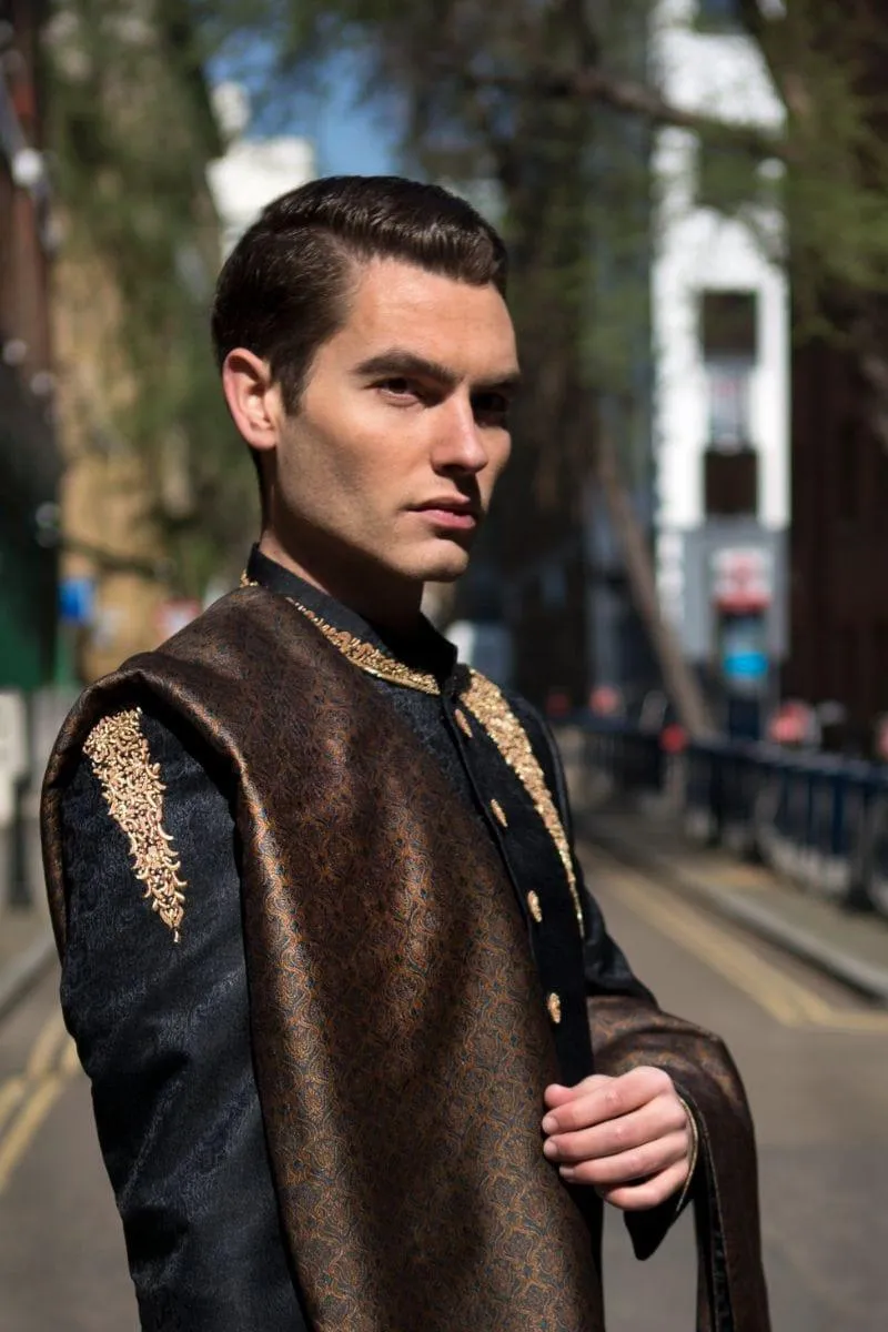 GEM Garments - Barbican - Sherwani - Black - 1 Piece - Jamawar