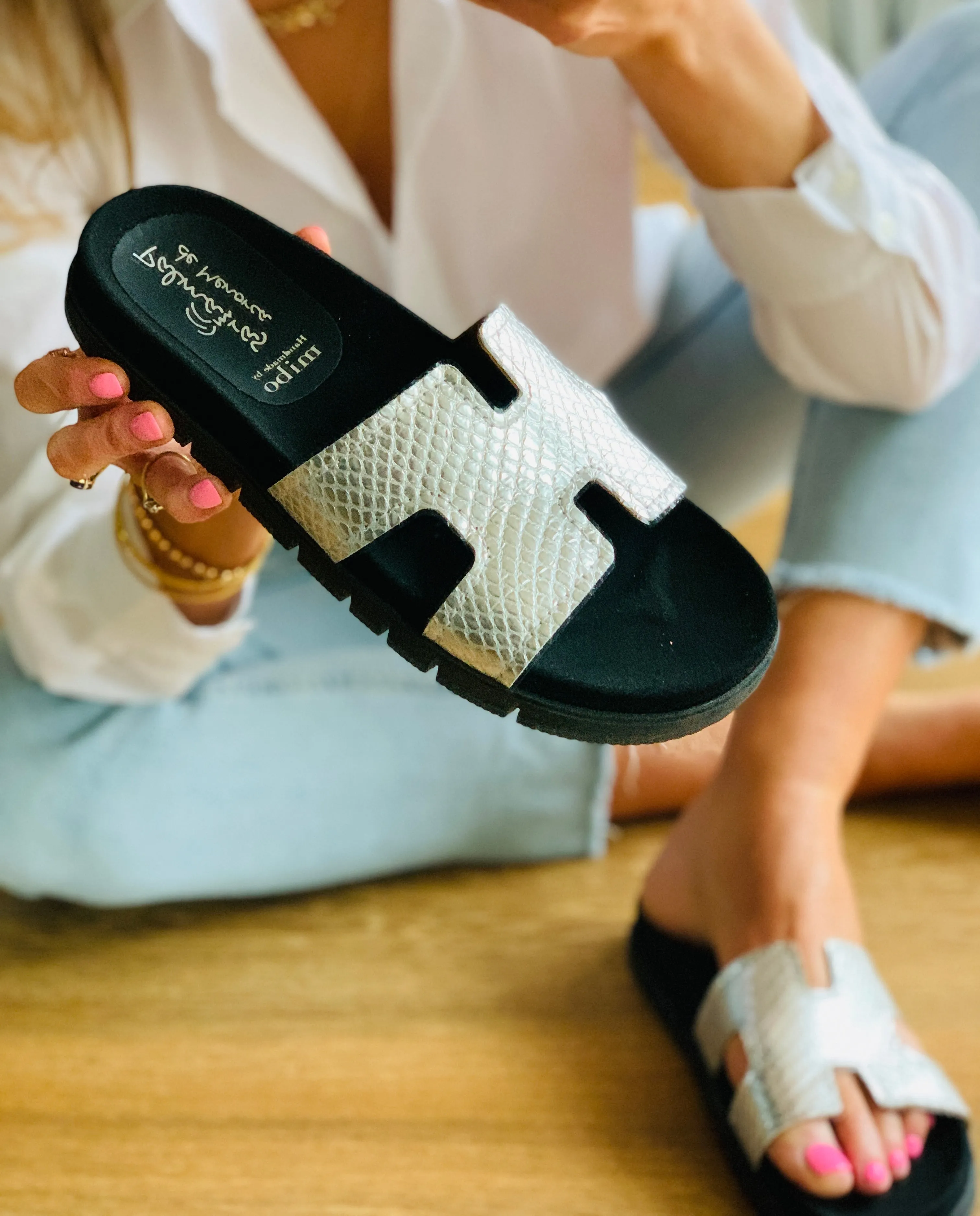 Hailey Silver Cut-out Slider Sandals