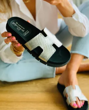 Hailey Silver Cut-out Slider Sandals