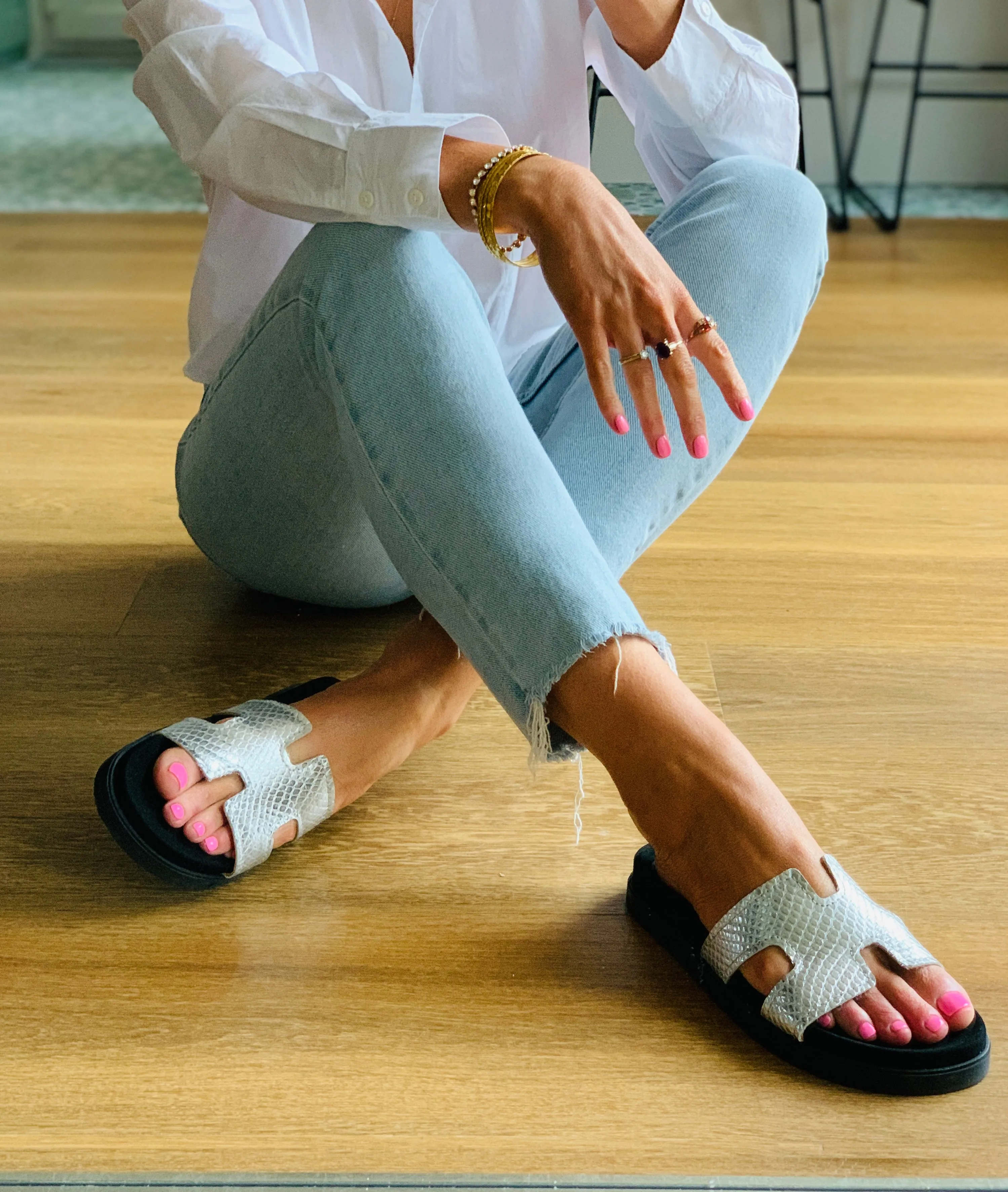 Hailey Silver Cut-out Slider Sandals