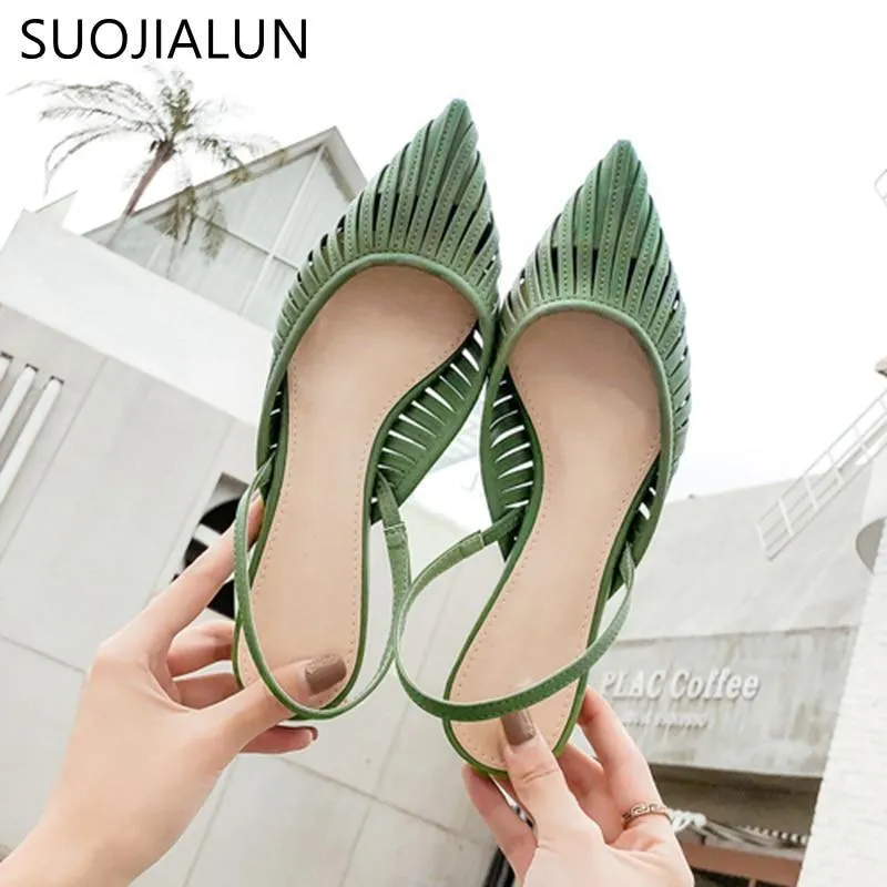 New Women Flat Sandals Brand Design Pointed Toe Slip On Sandal
