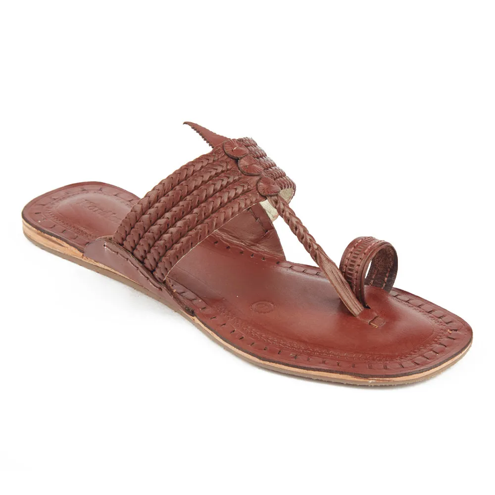 Red Brown Handstitched Leather Kolhapuri Women Slipper