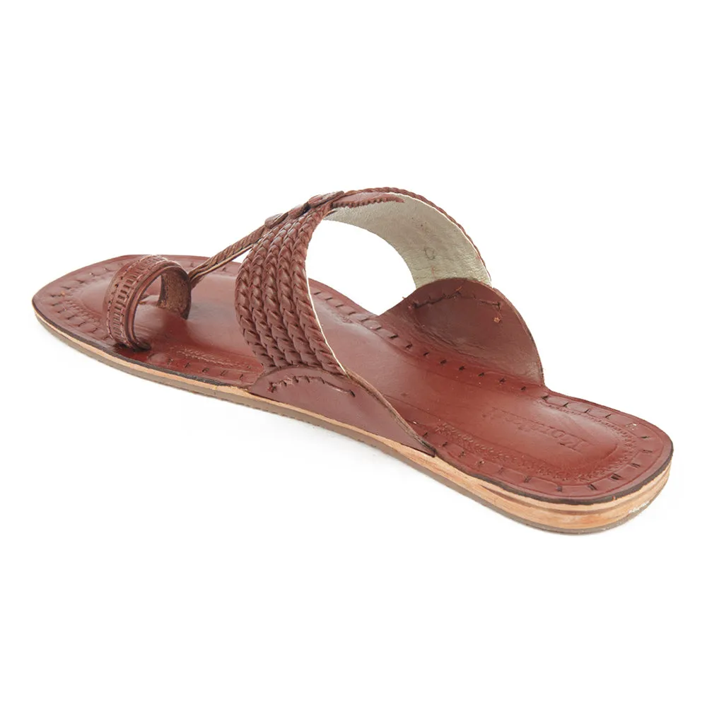 Red Brown Handstitched Leather Kolhapuri Women Slipper