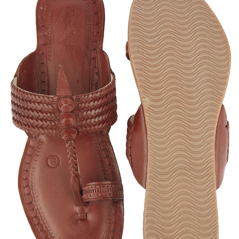 Red Brown Handstitched Leather Kolhapuri Women Slipper