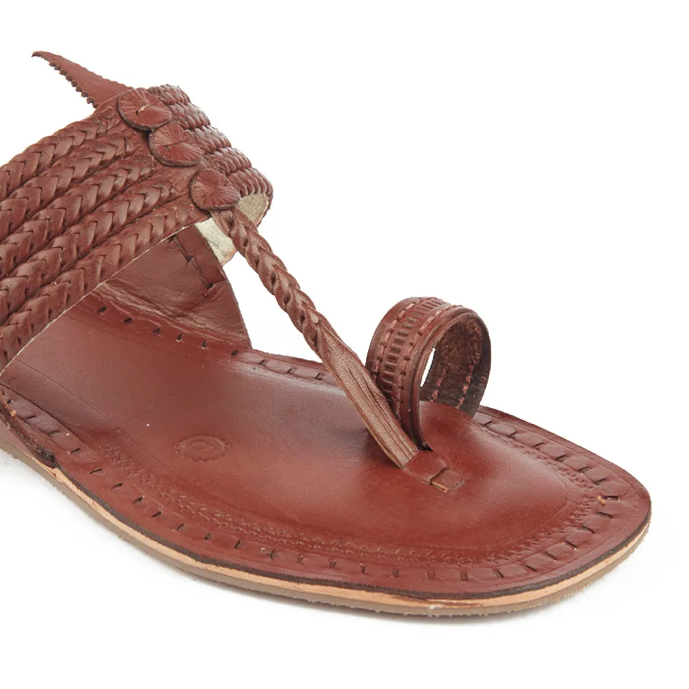 Red Brown Handstitched Leather Kolhapuri Women Slipper