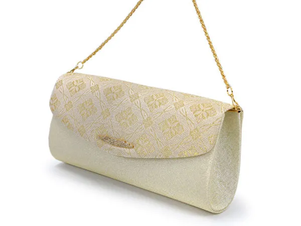 Women's Japanese kimono zori sandals and silk bag set for TEA ceremony【Gold】