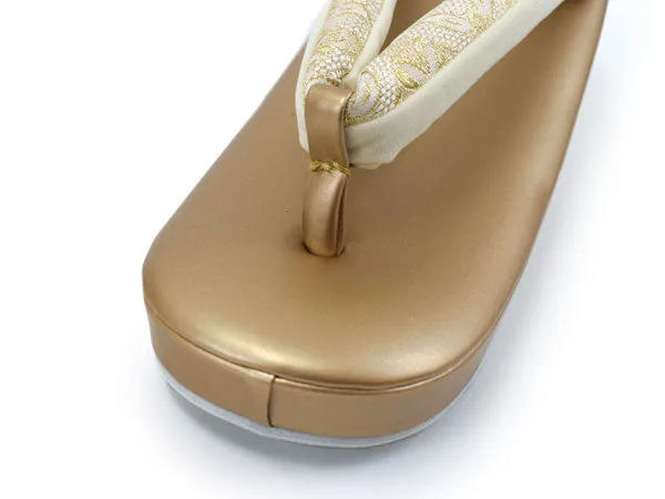 Women's Japanese kimono zori sandals and silk bag set for TEA ceremony【Gold】
