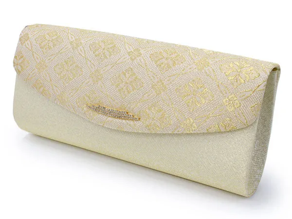 Women's Japanese kimono zori sandals and silk bag set for TEA ceremony【Gold】