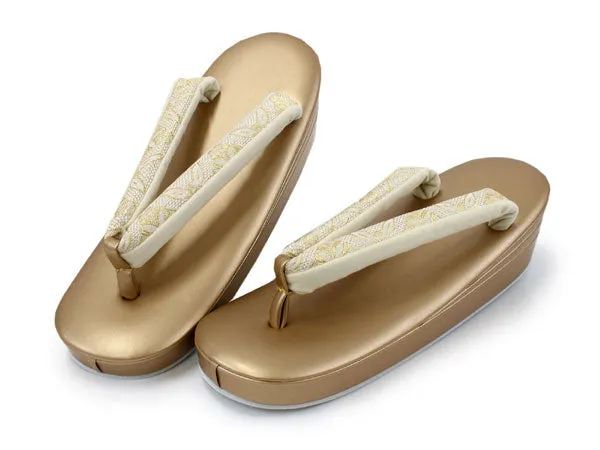Women's Japanese kimono zori sandals and silk bag set for TEA ceremony【Gold】
