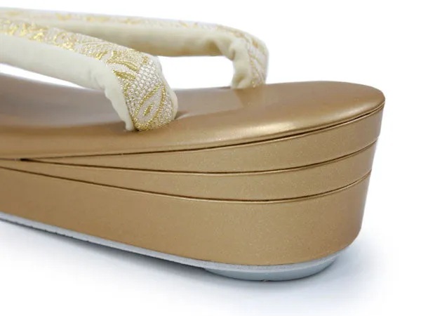 Women's Japanese kimono zori sandals and silk bag set for TEA ceremony【Gold】