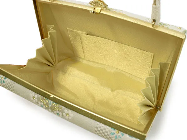 Women's Japanese kimono zori sandals and silk bag set  for TEA ceremony【White, Gold】
