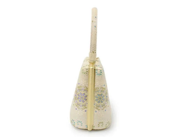 Women's Japanese kimono zori sandals and silk bag set  for TEA ceremony【White, Gold】
