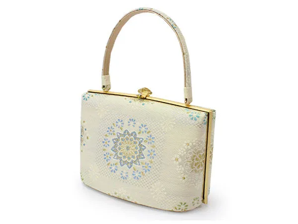 Women's Japanese kimono zori sandals and silk bag set  for TEA ceremony【White, Gold】