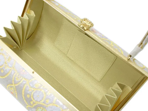 Women's Japanese kimono zori sandals and silk bag set for TEA ceremony【White, Gold】