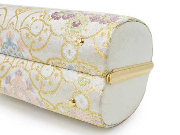 Women's Japanese kimono zori sandals and silk bag set for TEA ceremony【White, Gold】