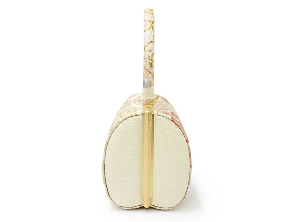 Women's Japanese kimono zori sandals and silk bag set for TEA ceremony【White, Gold】