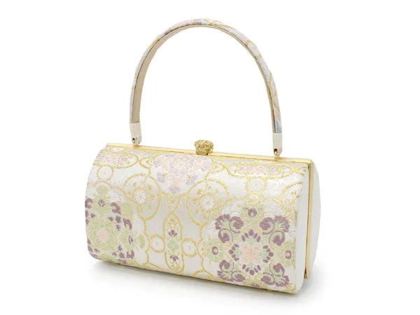 Women's Japanese kimono zori sandals and silk bag set for TEA ceremony【White, Gold】