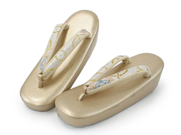 Women's Japanese kimono zori sandals and silk bag set for TEA ceremony【White, Gold】