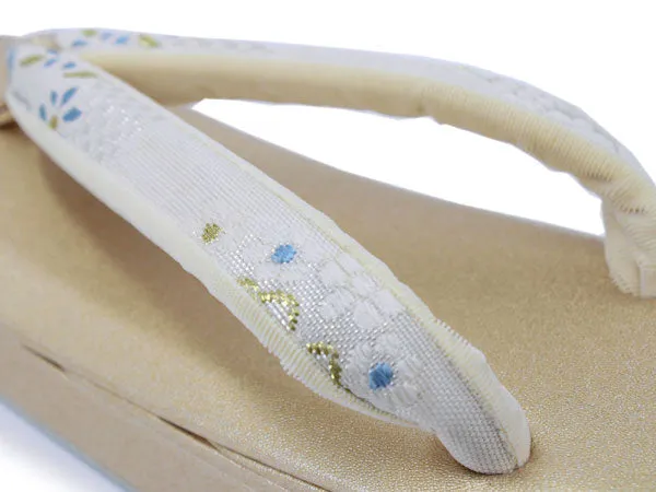 Women's Japanese kimono zori sandals and silk bag set  for TEA ceremony【White, Gold】